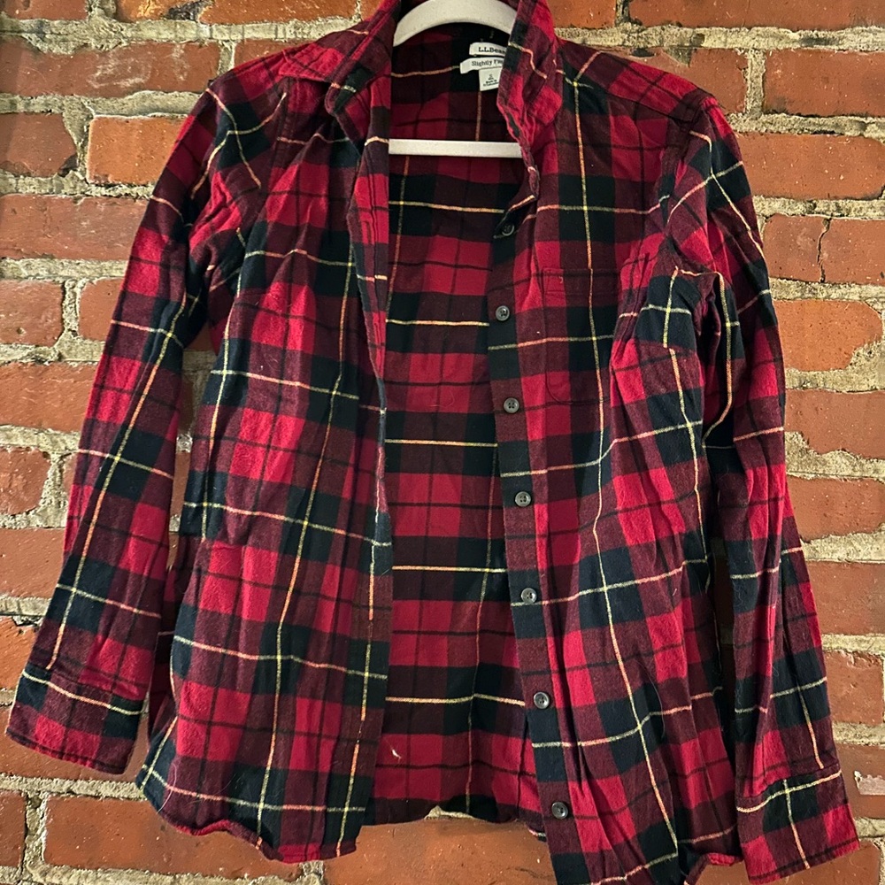 LL Bean Red Plaid Flannel Shirt